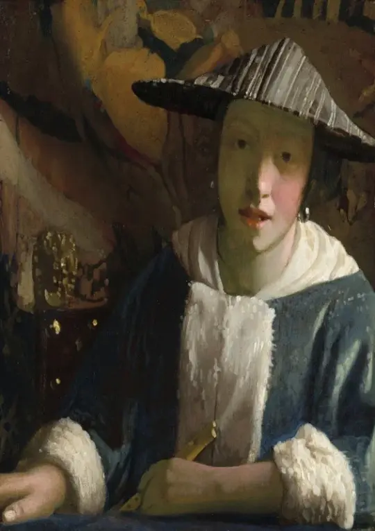 Johannes Vermeer | Mädchen mit Flöte – 1670 | Giclée Kunstdruck gerahmt