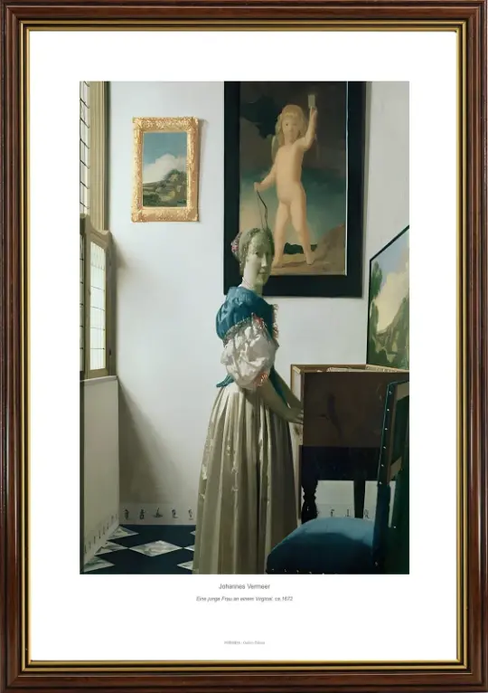 Johannes Vermeer | En ung kvinde på et Virginal - 1672 | Gallery Edition | Indrammet kunsttryk | Barok