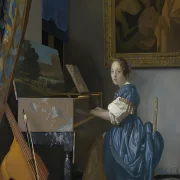 Johannes Vermeer | Junge Frau, an einem Virginal sitzend - 1672 | Giclée Kunstdruck gerahmt