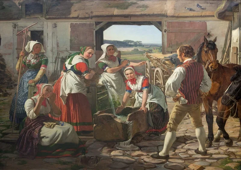 Jörgen Roed | Zeeländische Mädchen an einem Brunnen – 1850 | Gerahmter Kunstdruck | Goldenes Zeitalter Dänemark | formida