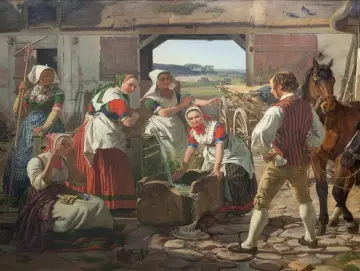 Jörgen Roed | Zeeländische Mädchen an einem Brunnen – 1850 | Gerahmter Kunstdruck | Goldenes Zeitalter Dänemark | formida