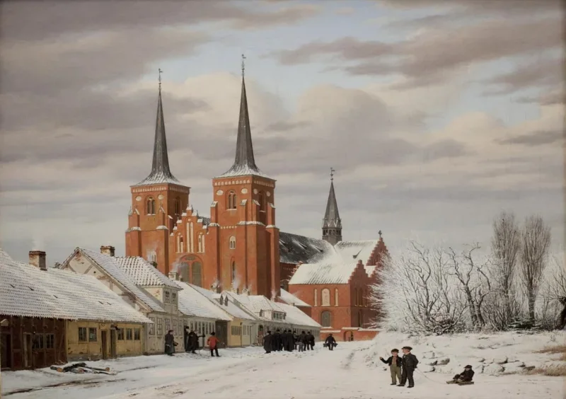 Jörgen Roed | Straße in Roskilde - 1836 | Gerahmter Kunstdruck | Goldenes Zeitalter Dänemark | formida
