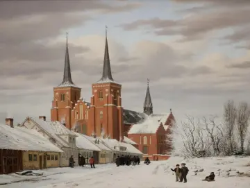 Jörgen Roed | Straße in Roskilde - 1836 | Gerahmter Kunstdruck | Goldenes Zeitalter Dänemark | formida