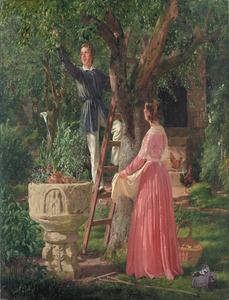 Jörgen Roed – Der Garten mit dem alten Taufbecken 1850  | Giclée Kunstdruck gerahmt