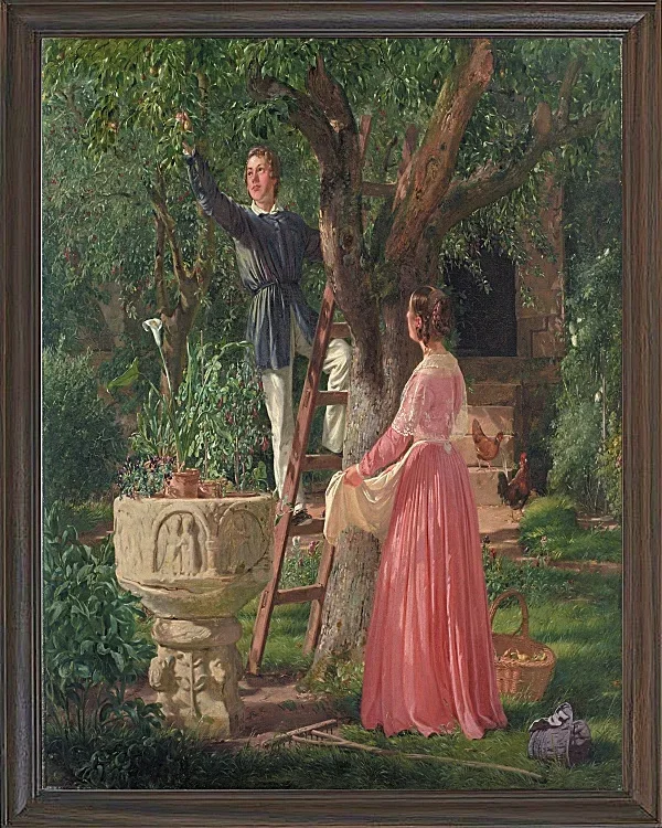 Jörgen Roed – Der Garten mit dem alten Taufbecken 1850  | Giclée Kunstdruck gerahmt