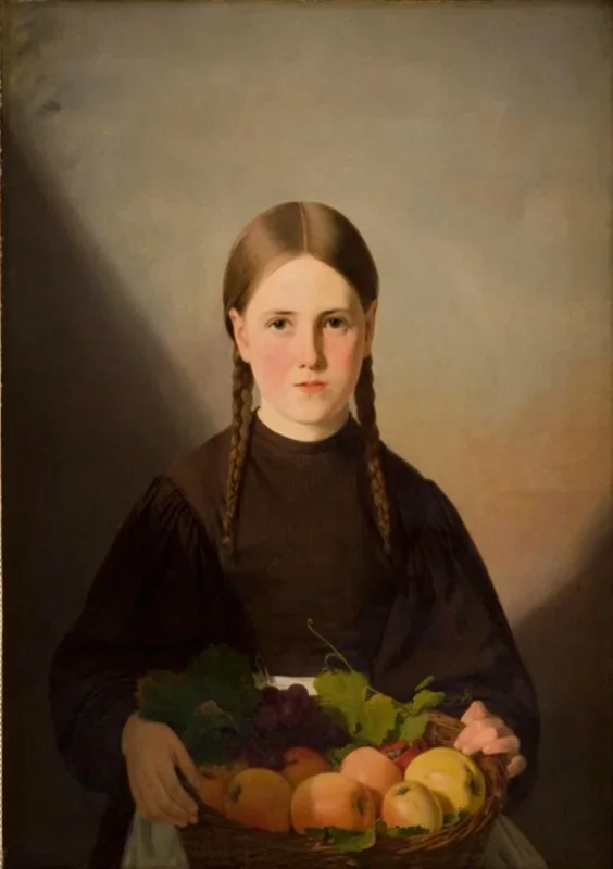 Jörgen Roed | Ein Mädchen mit einem Korb voller Früchte - 1835 | Gerahmter Kunstdruck | Goldenes Zeitalter Dänemark | formida