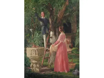 Jörgen Roed | Der Garten mit dem alten Taufbecken – 1850 | Gerahmter Kunstdruck | Goldenes Zeitalter Dänemark | formida