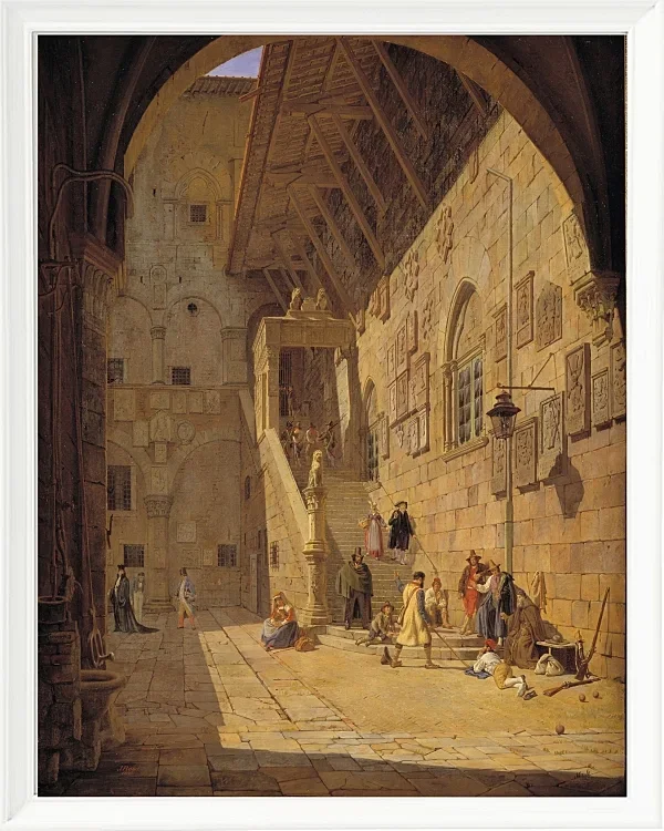 Jörgen Roed – Der Innenhof des Palazzo del Bargello. Florenz 1842  | Giclée Kunstdruck gerahmt