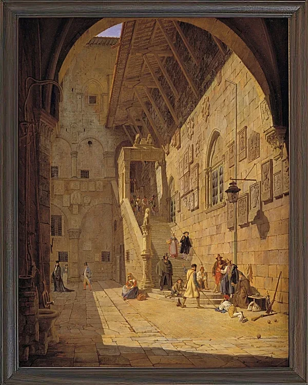 Jörgen Roed – Der Innenhof des Palazzo del Bargello. Florenz 1842  | Giclée Kunstdruck gerahmt