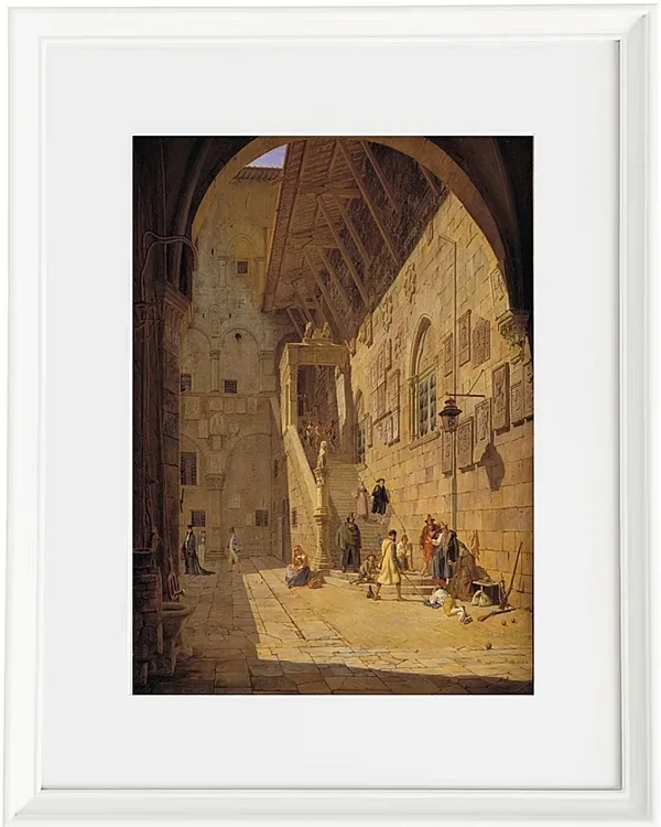 Jörgen Roed – Der Innenhof des Palazzo del Bargello. Florenz 1842  | Giclée Kunstdruck gerahmt