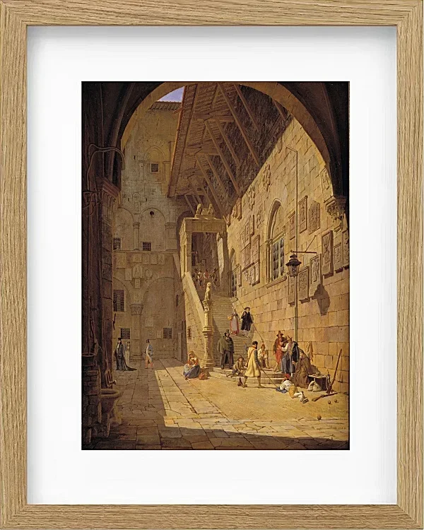 Jörgen Roed – Der Innenhof des Palazzo del Bargello. Florenz 1842  | Giclée Kunstdruck gerahmt