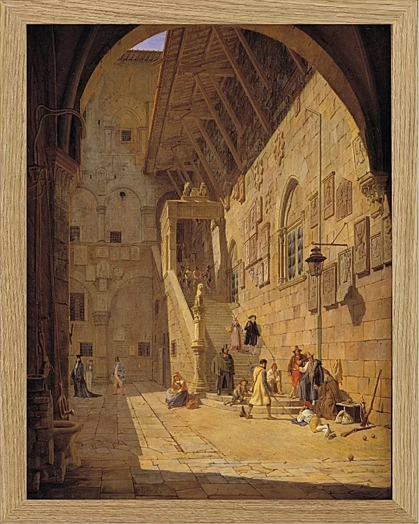 Jörgen Roed – Der Innenhof des Palazzo del Bargello. Florenz 1842  | Giclée Kunstdruck gerahmt