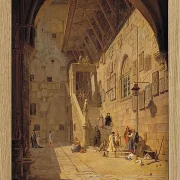 Jörgen Roed – Der Innenhof des Palazzo del Bargello. Florenz 1842  | Giclée Kunstdruck gerahmt