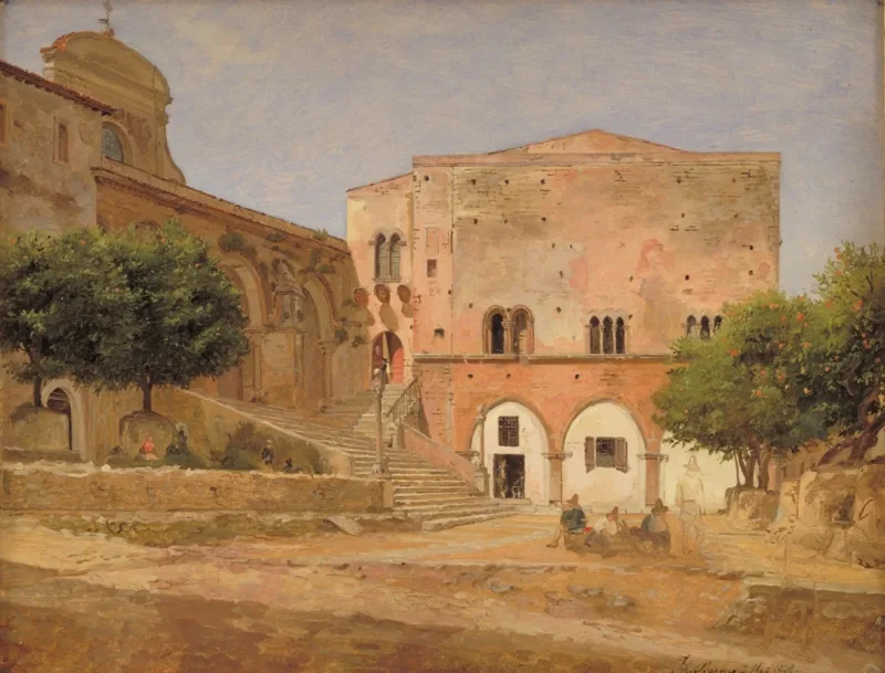 Jörgen Roed – Der Marktplatz in Priverno 1838 | Giclée Kunstdruck gerahmt