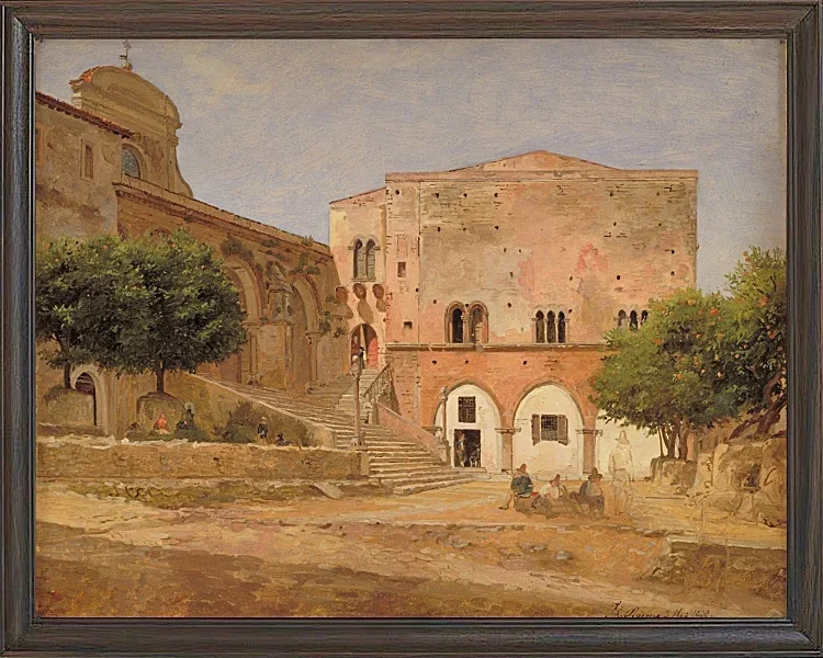 Jörgen Roed – Der Marktplatz in Priverno 1838 | Giclée Kunstdruck gerahmt