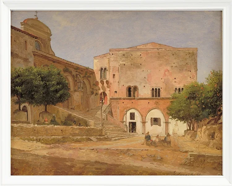 Jörgen Roed – Der Marktplatz in Priverno 1838 | Giclée Kunstdruck gerahmt