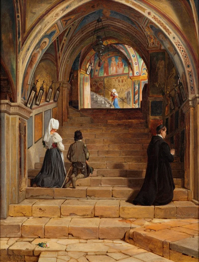 Jörgen Roed – Die Scala Santa im Kloster San Benedetto bei Subiaco 1857 | Giclée Kunstdruck gerahmt