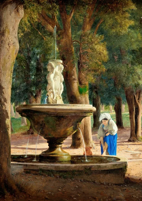 Jörgen Roed | Szene aus dem Garten der Villa Borghese in Rom – 1839 | Gerahmter Kunstdruck | Goldenes Zeitalter Dänemark | formida
