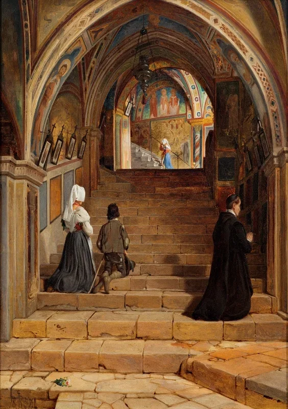 Jörgen Roed | Die Scala Santa im Kloster San Benedetto bei Subiaco – 1857 | Gerahmter Kunstdruck | Goldenes Zeitalter Dänemark | formida