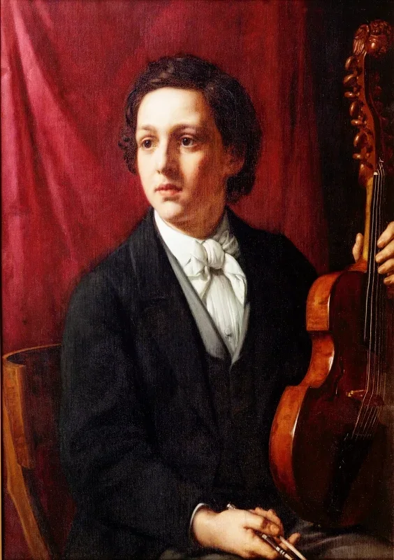 Jörgen Roed | Eine junge Musikerin mit ihrer Geige – 1854 | Gerahmter Kunstdruck | Goldenes Zeitalter Dänemark | formida