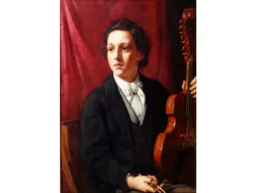 Jörgen Roed | Eine junge Musikerin mit ihrer Geige – 1854 | Gerahmter Kunstdruck | Goldenes Zeitalter Dänemark | formida