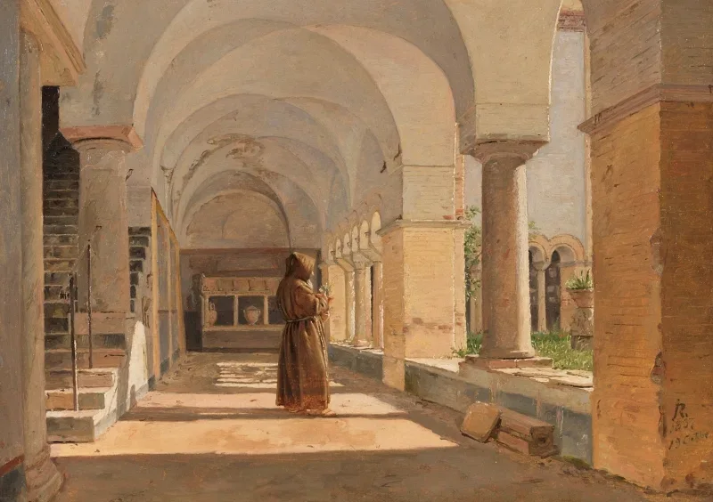 Jörgen Roed | Kreuzgang von San Lorenzo fuori le mura, Rom  - 1837 | Gerahmter Kunstdruck | Goldenes Zeitalter Dänemark | formida