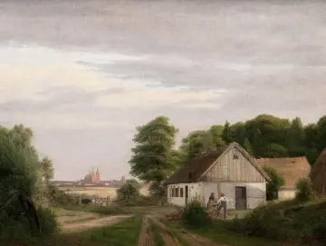 Jörgen Roed | Blick auf Roskilde von einem Bauernhof - 1837 | Gerahmter Kunstdruck | Goldenes Zeitalter Dänemark | formida