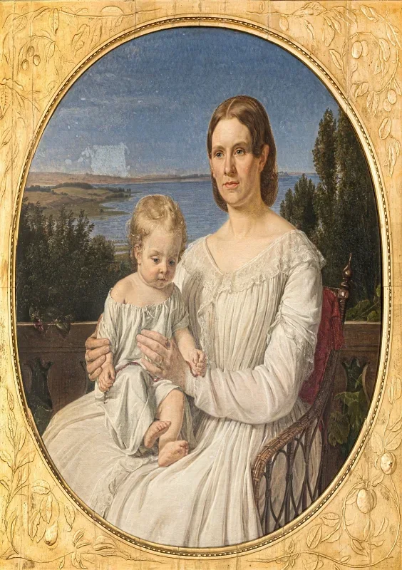 Jörgen Roed | Maria Lehmann mit Tochter Margrethe - 1847 | Gerahmter Kunstdruck | Goldenes Zeitalter Dänemark | formida