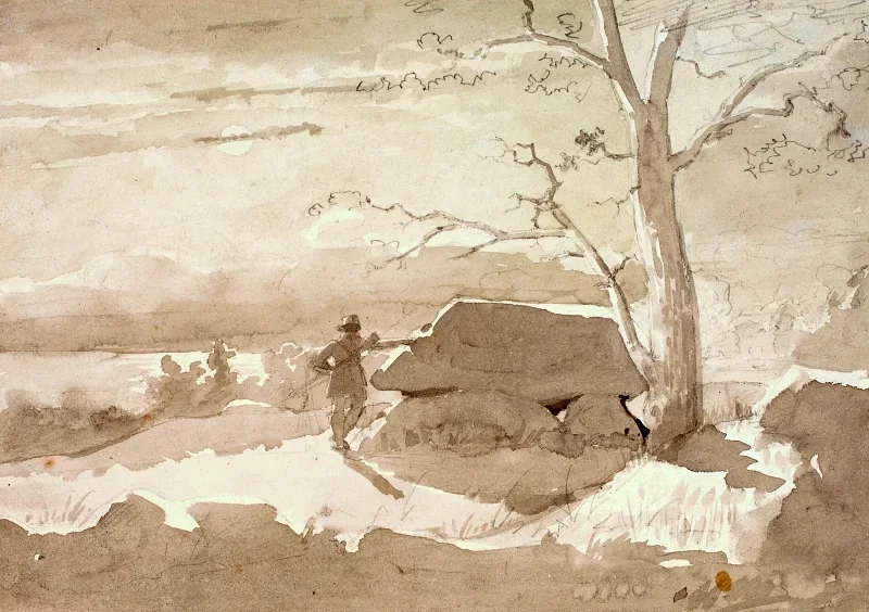 Jørgen Roed | Jæger ved en stendysse - 1835 | Indrammet kunsttryk | Danmarks Guldalder | formida