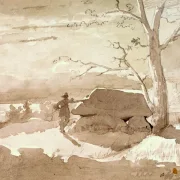 Jørgen Roed | Jæger ved en stendysse - 1835 | Indrammet kunsttryk | Danmarks Guldalder | formida