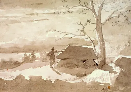 Jørgen Roed | Jæger ved en stendysse - 1835 | Indrammet kunsttryk | Danmarks Guldalder | formida