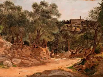 Jörgen Roed | Olivenhain aus Tivoli bei Rom - 1839 | Gerahmter Kunstdruck | Goldenes Zeitalter Dänemark | formida