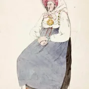 Jørgen Roed | Siddende kvinde i traditionel dragt - 1859 | Indrammet kunsttryk | Danmarks Guldalder | formida