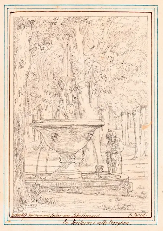 Jørgen Roed | Haven ved Villa Borghese – 1836 | Indrammet kunsttryk | Danmarks Guldalder | formida