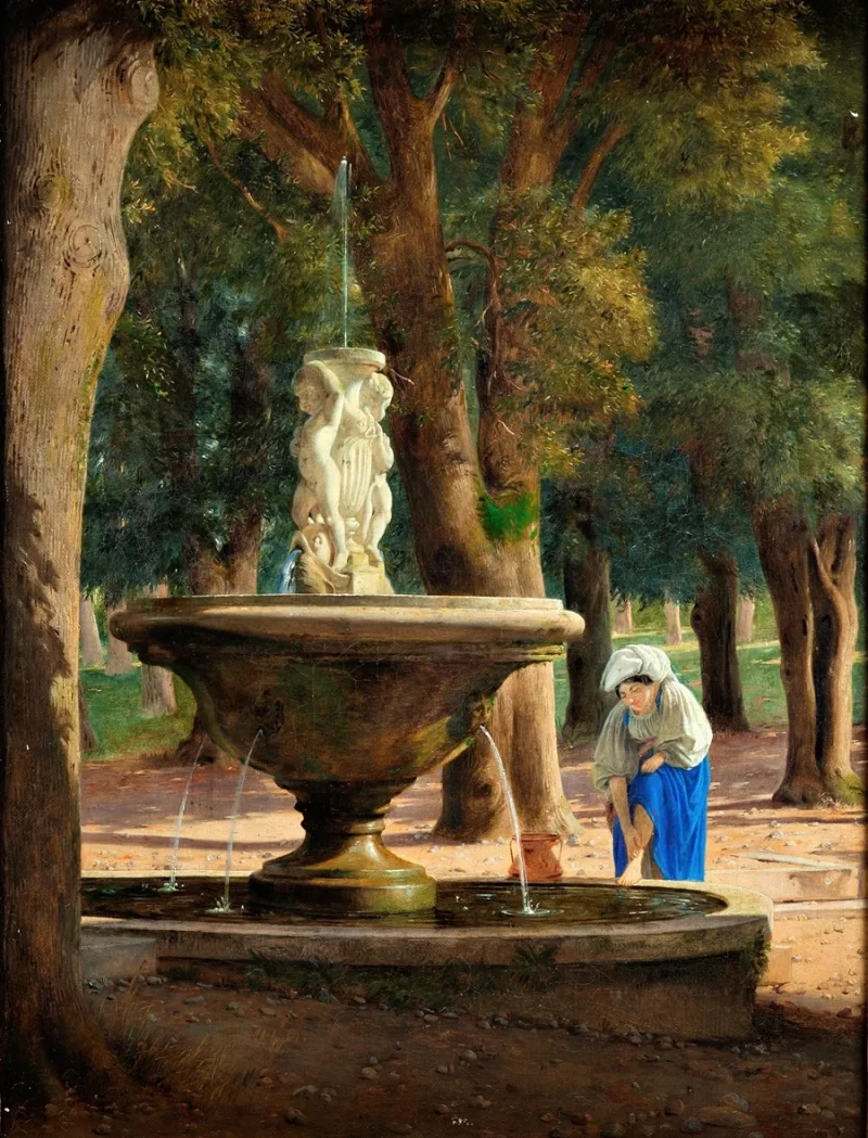Jörgen Roed – Szene aus dem Garten der Villa Borghese in Rom 1839 | Giclée Kunstdruck gerahmt