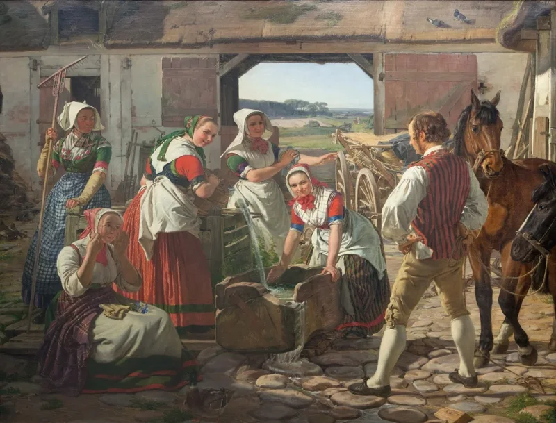 Jörgen Roed – Zeeländische Mädchen an einem Brunnen 1850 | Giclée Kunstdruck gerahmt