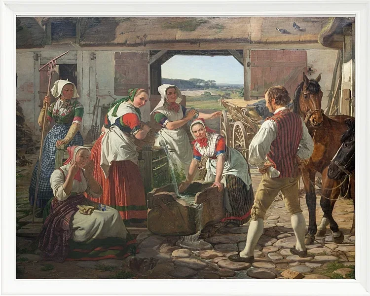 Jörgen Roed – Zeeländische Mädchen an einem Brunnen 1850 | Giclée Kunstdruck gerahmt