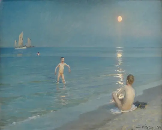 Jungen baden bei Skagen. Sommerabend - 1899