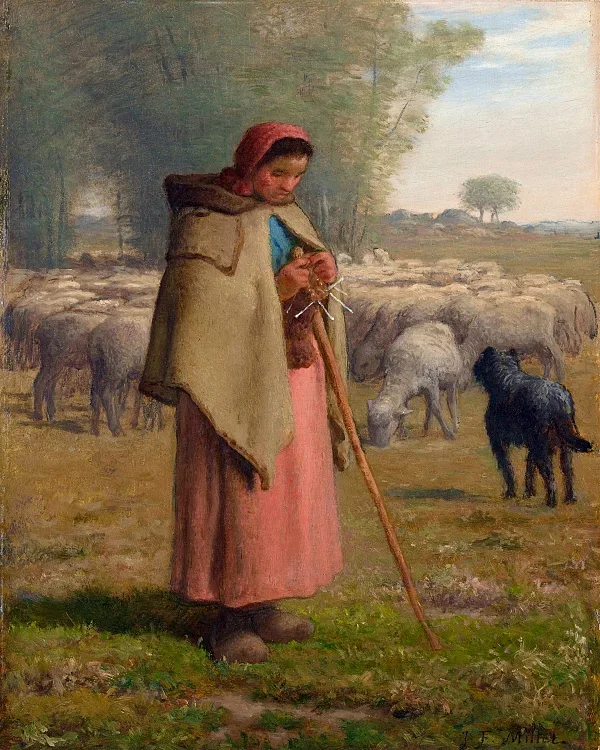 Junges Mädchen bewacht ihre Schafe – 1860