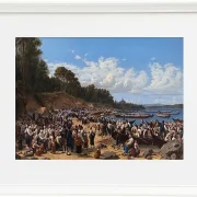 Kirchenbesucher kommen mit dem Boot an der Pfarrkirche an – 1853