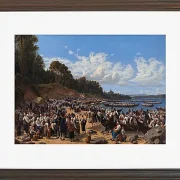 Kirchenbesucher kommen mit dem Boot an der Pfarrkirche an – 1853