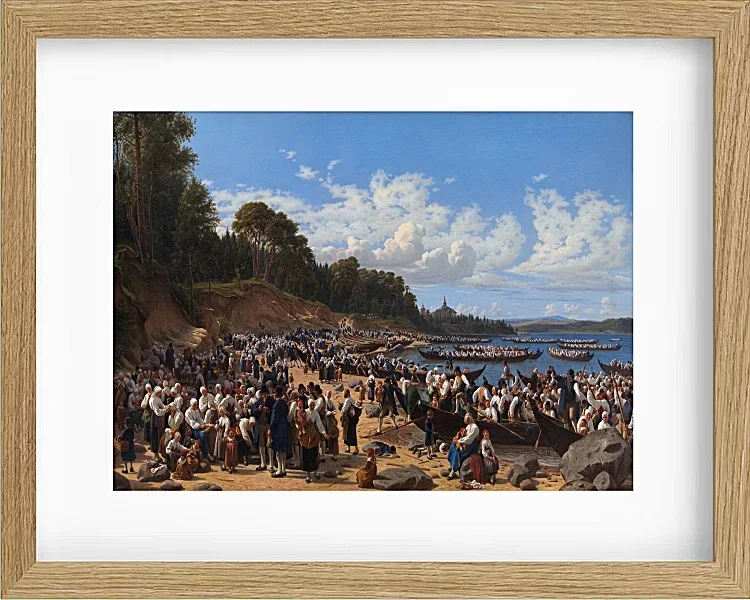 Kirchenbesucher kommen mit dem Boot an der Pfarrkirche an – 1853