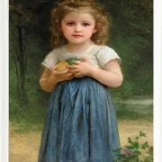 Kleines Mädchen hält Äpfel in den Händen – 1895