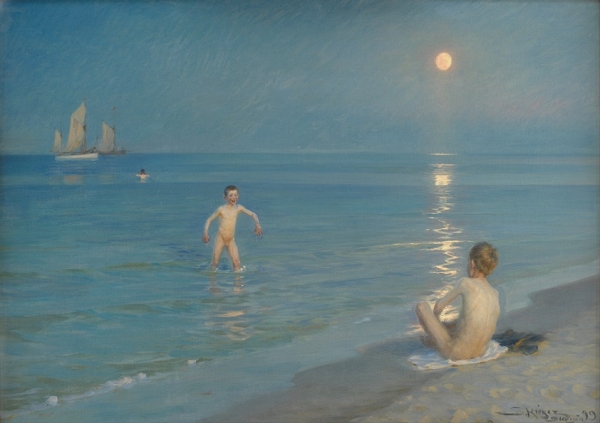 Jungen baden bei Skagen. Sommerabend - 1899