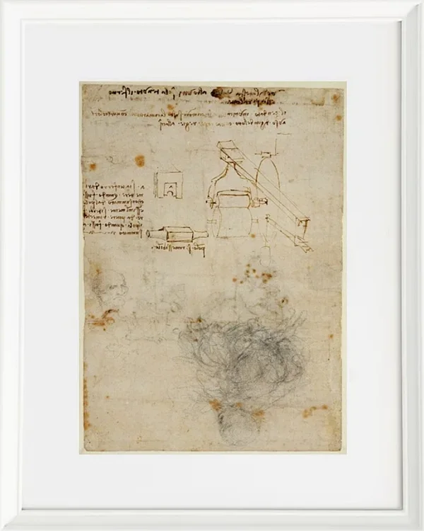 Kopf eines alten Mannes und Studien der Maschinen – 1504