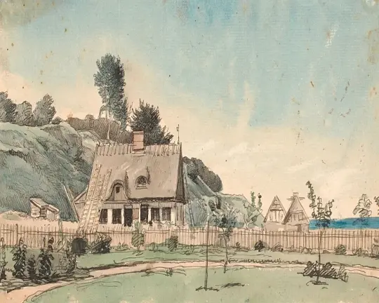 Küstenlandschaft mit reetgedeckten Häusern - 1840