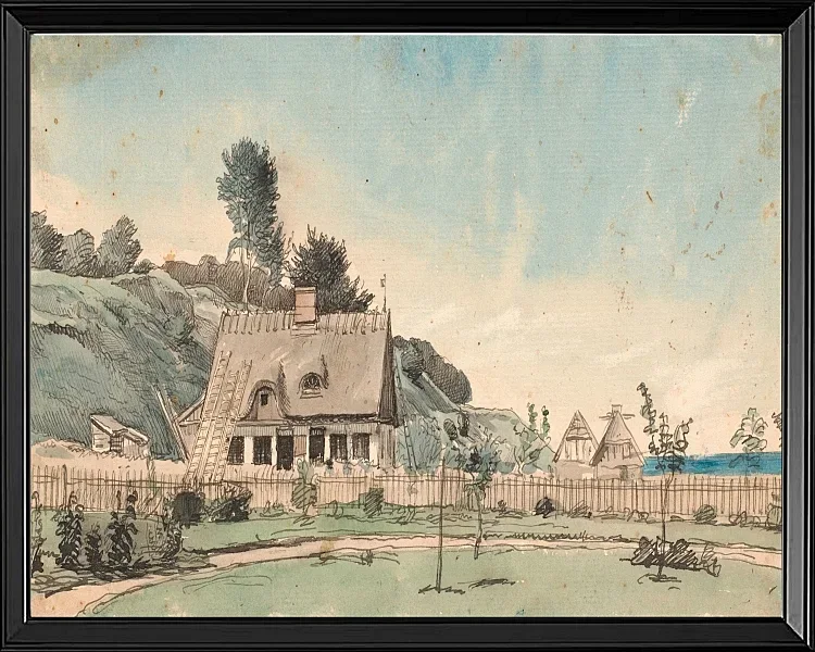 Küstenlandschaft mit reetgedeckten Häusern - 1840