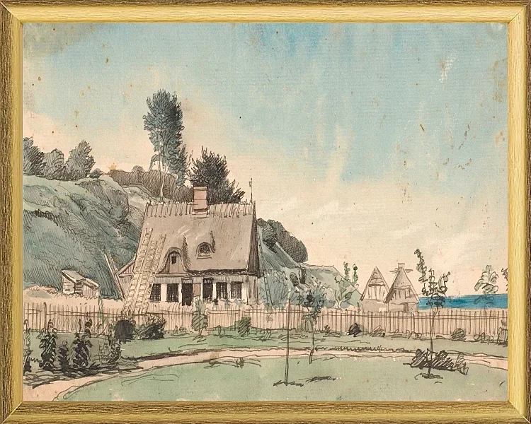 Küstenlandschaft mit reetgedeckten Häusern - 1840