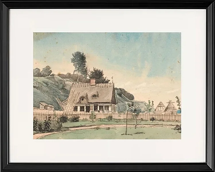 Küstenlandschaft mit reetgedeckten Häusern - 1840