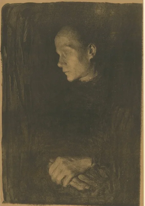 Käthe Kollwitz | Arbejdende kvinde i profil vendt mod venstre - 1903 | Indrammet kunsttryk | Realisme